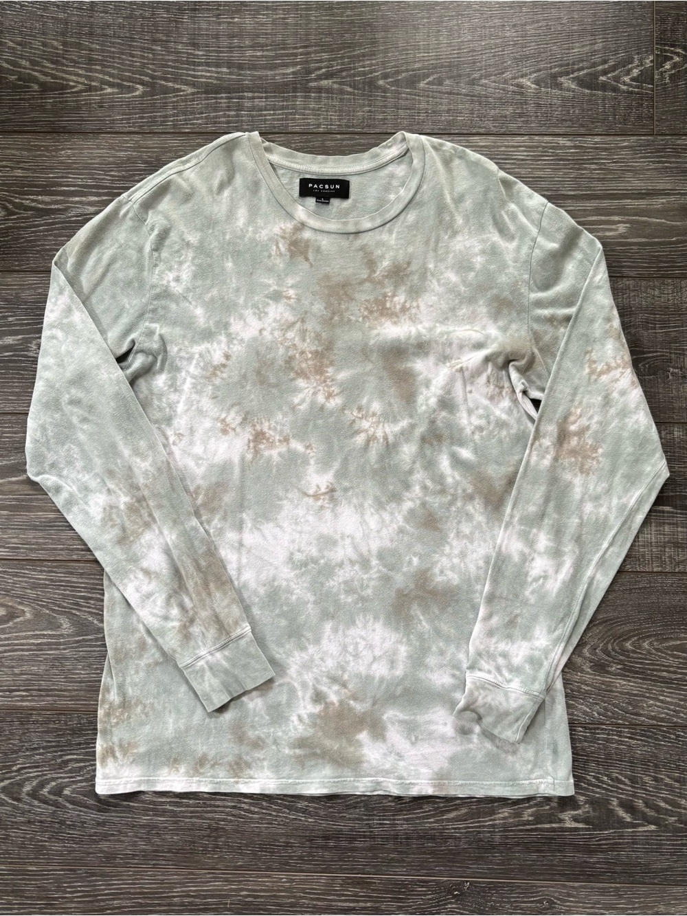 PacSun Men's Long-Sleeve Tie-Dye Tee - Sage and Taupe